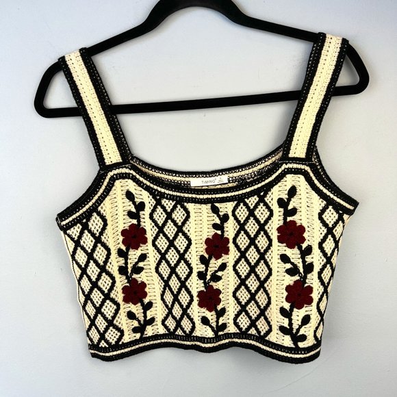 Crochet Sweater Crop Tank Top Floral Size S Y2K 90s Retro Clueless Preppy - Picture 1 of 4